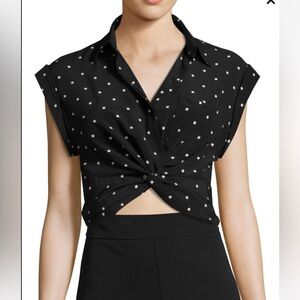 T Alexander Wang Silk Black & White Knot Front Short Sleeve Crop Shirt Blouse 10